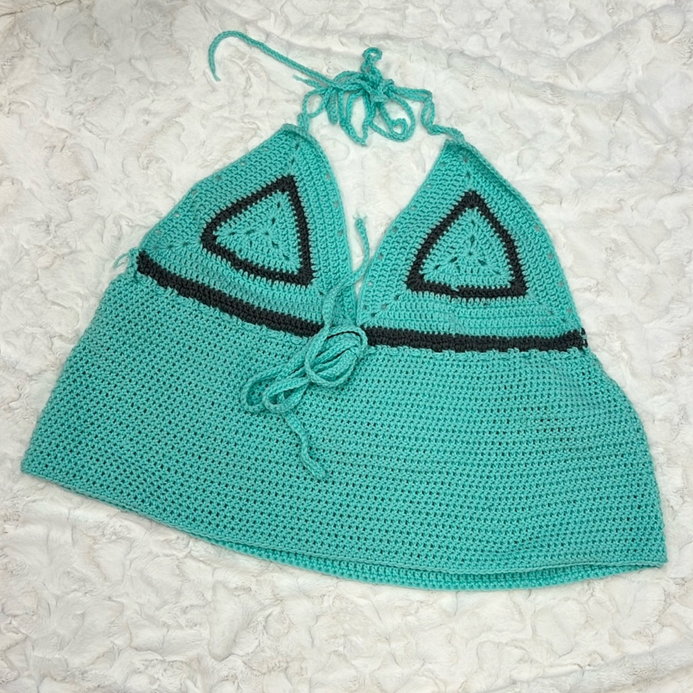 Handmade Knitted Halter Crop‎ Top Sz 3X